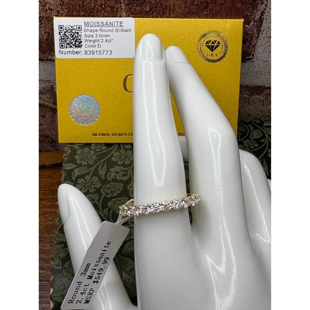 Size 9 - 2.4 CTW Moissanite Full Eternity Band  in Gold Over 925 Sterling Silver